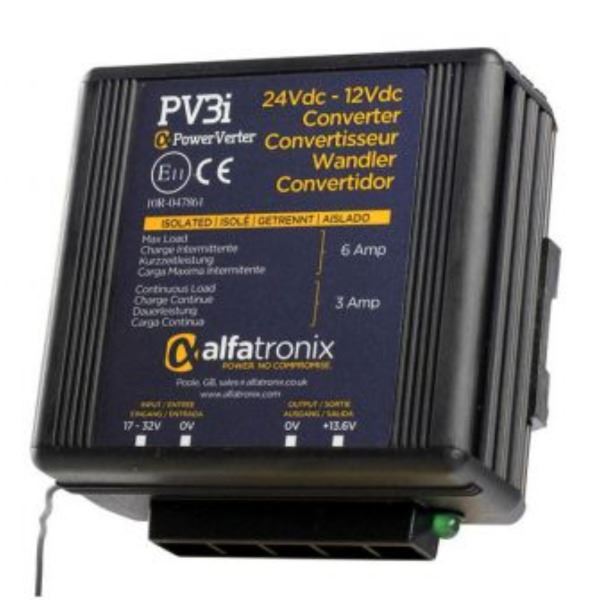 Alfatronix PV3i 24VDC to 12VDC Converter - Isolated Input to Output - 3A Continuous 6A Intermittent