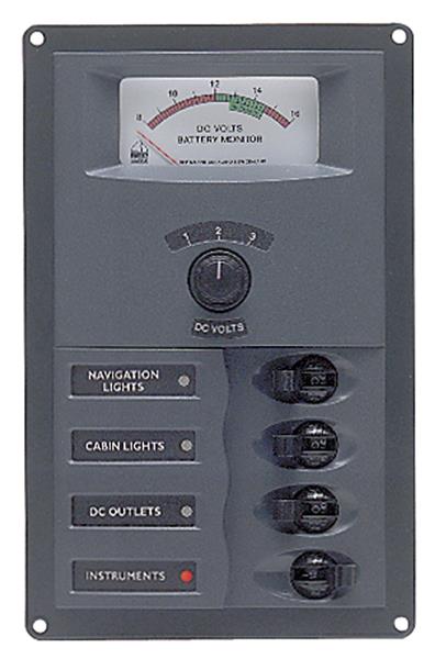 BEP 12v Dc Circuit Breaker Panel 4 Way Vert A/log Meter (900-AM)