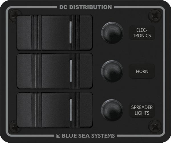 Blue Sea 3-pos Ip66-w/proof V Circuit Breaker Panel Bk