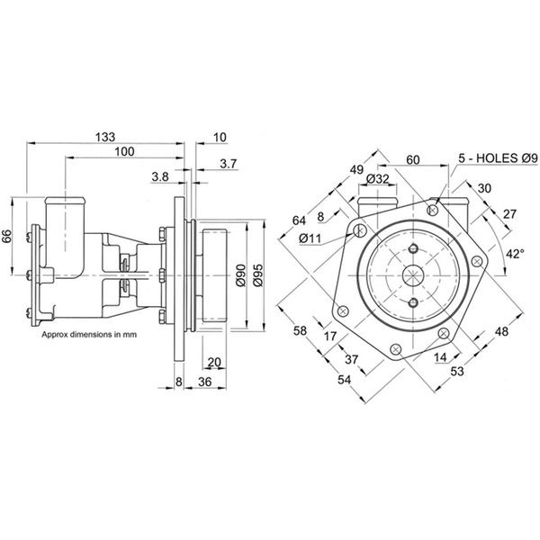 Jabsco 29640-1101 Engine Cooling Pump - Bronze - Size 80 - Flange Mounted - 32mm Hose Ports - Image 4
