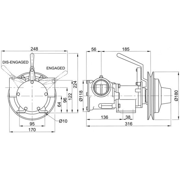 Jabsco 51270-2011 Manual Clutched Bilge Pump - Bronze - Single A/B Pulley - 2in BSP Ports - Image 2