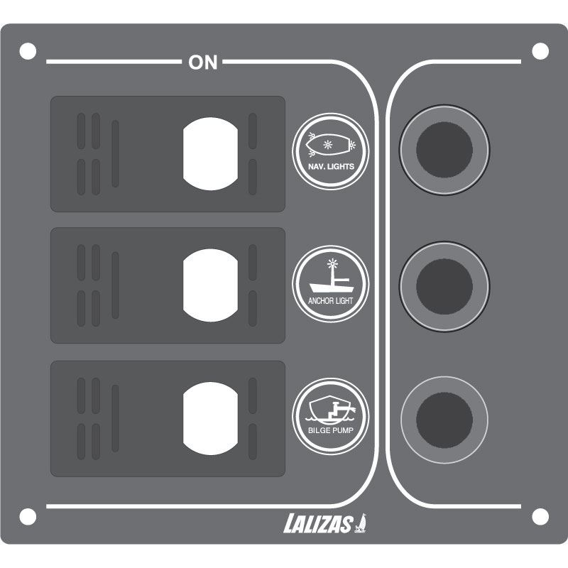 Switch Panel SP3 Offshore 3 Waterproof Switch w/led/3auto Fuses 12v - 120 x 110 x 1.5mm - Charcoal