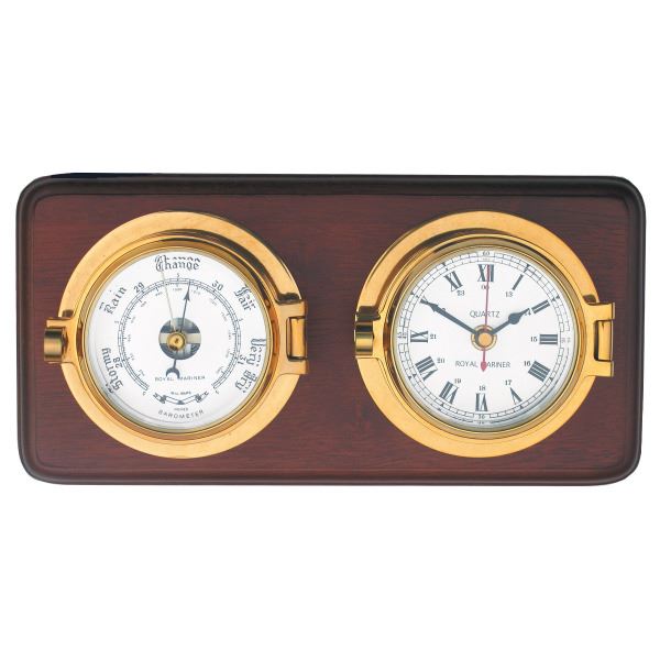 Meridian Zero Channel Clock and Barometer Set - Brass