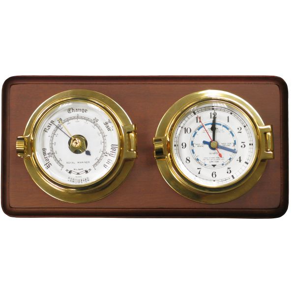 Meridian Zero Channel Tide Clock and Barometer Set - Brass
