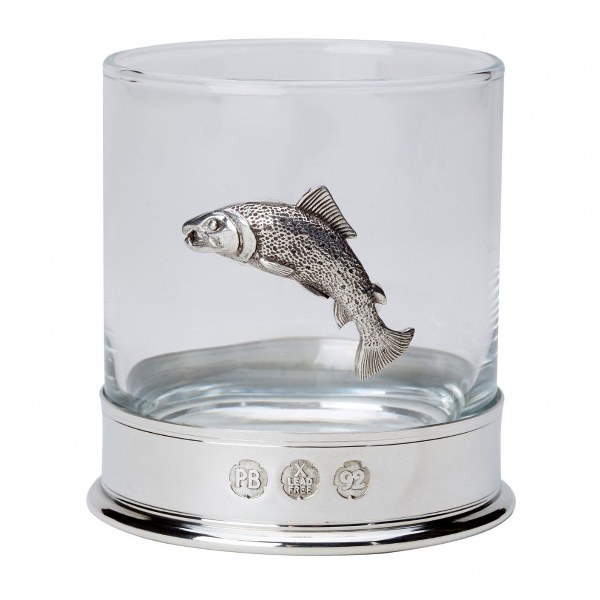 Nauticalia Pewter-mounted Whisky Tumbler with Salmon Badge
