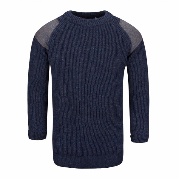 Nauticalia Tweed Patch Crew Neck Sweater- navy- xx large