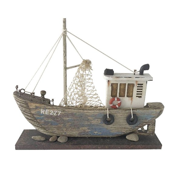 Nauticalia Fishing Trawler on Plinth. blue. 25cm
