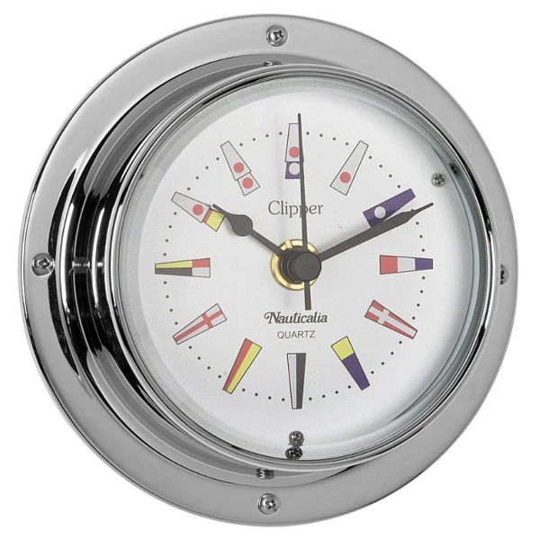 Nauticalia Clipper Code Flag Clock - QuickFix - Chrome-Plated - 4.5 Inch