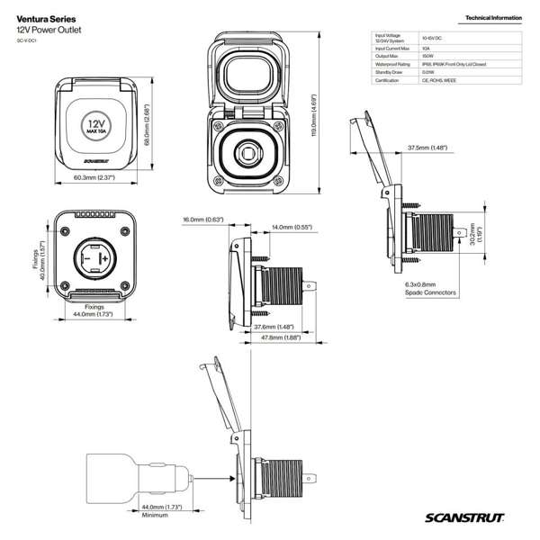 Scanstrut Ventura Series SC-V-DC1 - 12V Power Outlet - Image 5