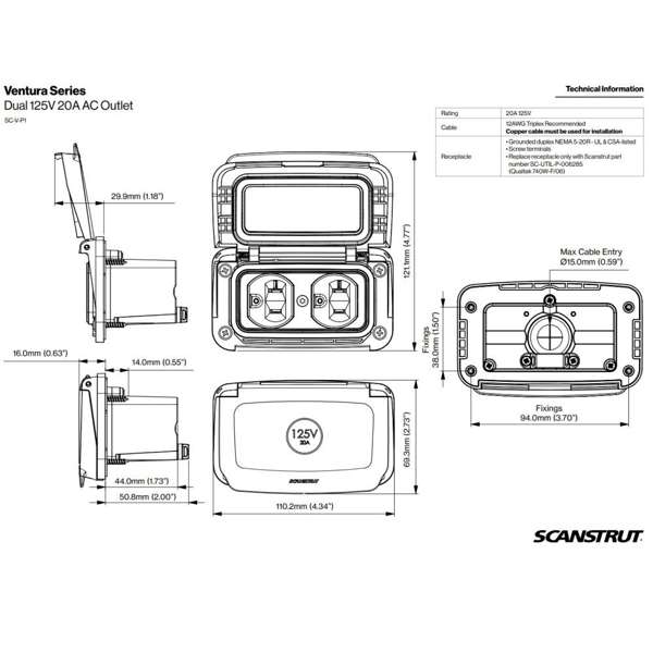 Scanstrut Ventura Series SC-V-P1 - Dual 125V 20A AC Outlet - Image 3