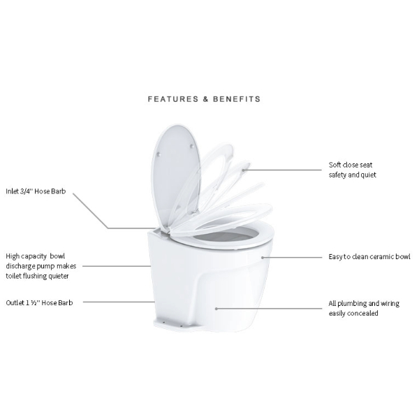 SeaFlo MTE106 Deluxe Flush Electric Toilet - Sea Water - 12V - Image 2 SeaFlo MTE106 Deluxe Flush Electric Toilet - Sea Water - 12V - Image 2