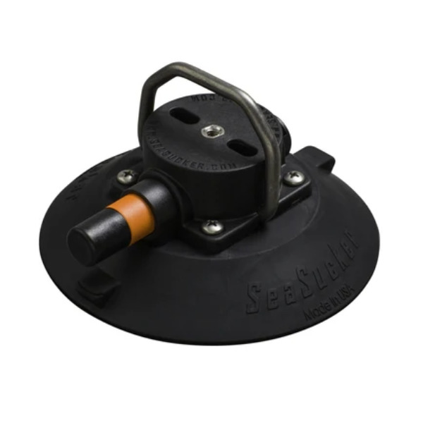 SeaSucker Vacuum Mount c/w Flat-Top S/Steel D-Ring - 6 Inch / 15cm - Black