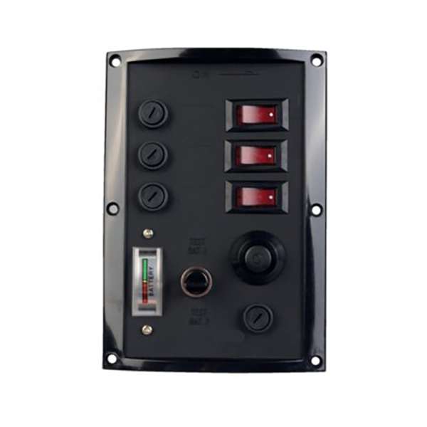 Talamex 12v DC 3 Way Switch Panel with Battery Gauge and Horn Button
