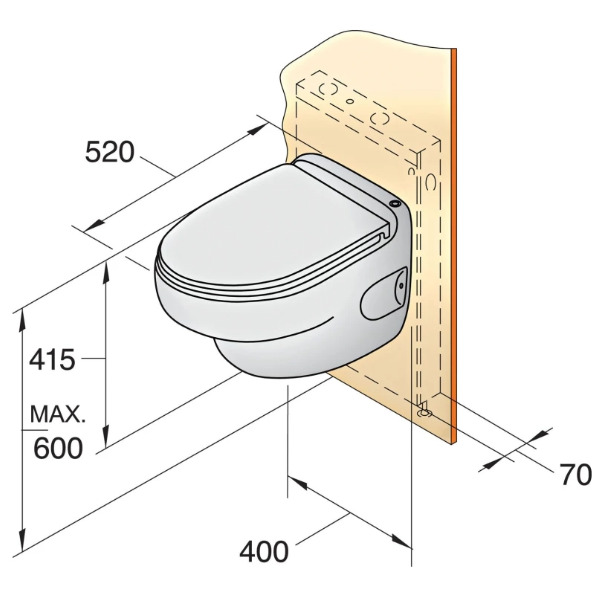 Vetus HATO 230 Wall Mounted Electric Marine Toilet - 230V - Image 2
