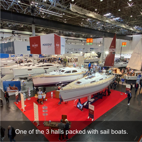 One of the 3 halls packed with sail boats